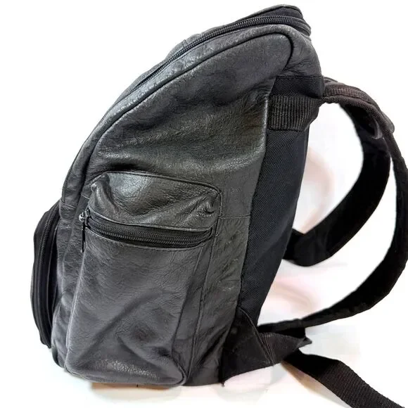 Wilsons Leather Rucksack Black Pebbled Leather Multi Pocket Travel Academia - Picture 5 of 13